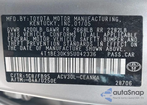 2005 Toyota Camry Le из США, поврежденный, VIN 4T1BE30K95U042336